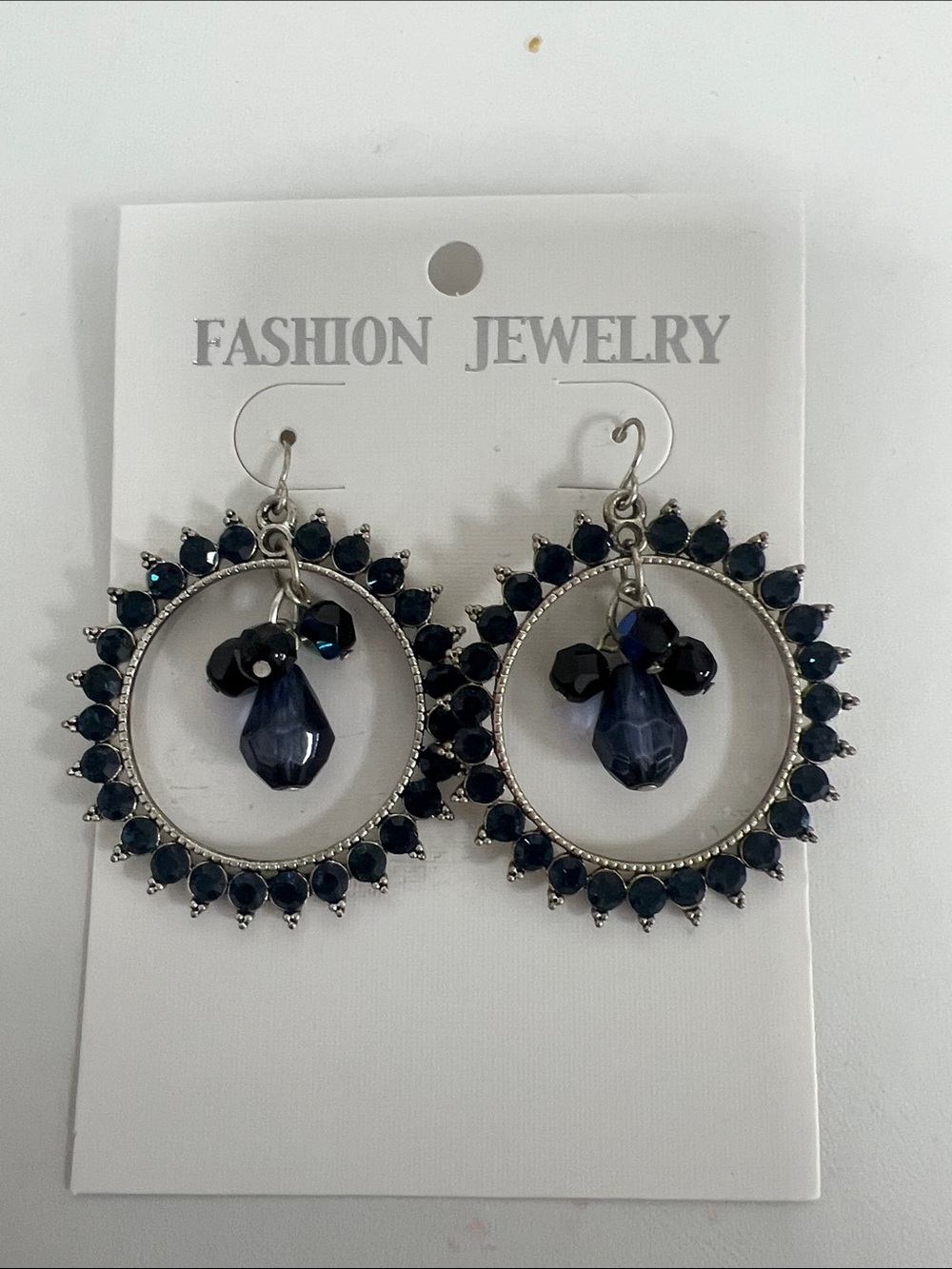 Fashion Jewelry Dark Blue Crystal Hoop Earrings